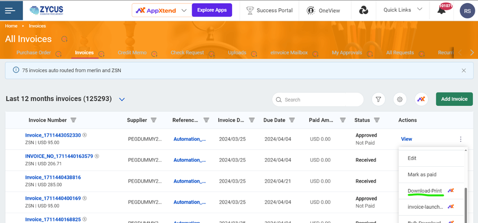 Download Print - Zycus Appxtend Appstore