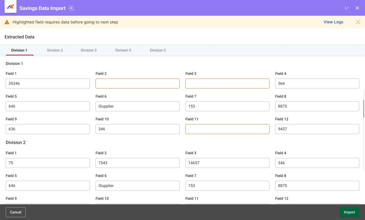 Savings Data Import